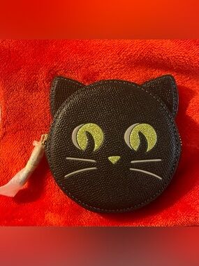 NEW Coach Black Cat Coin Purse with Green Eyes